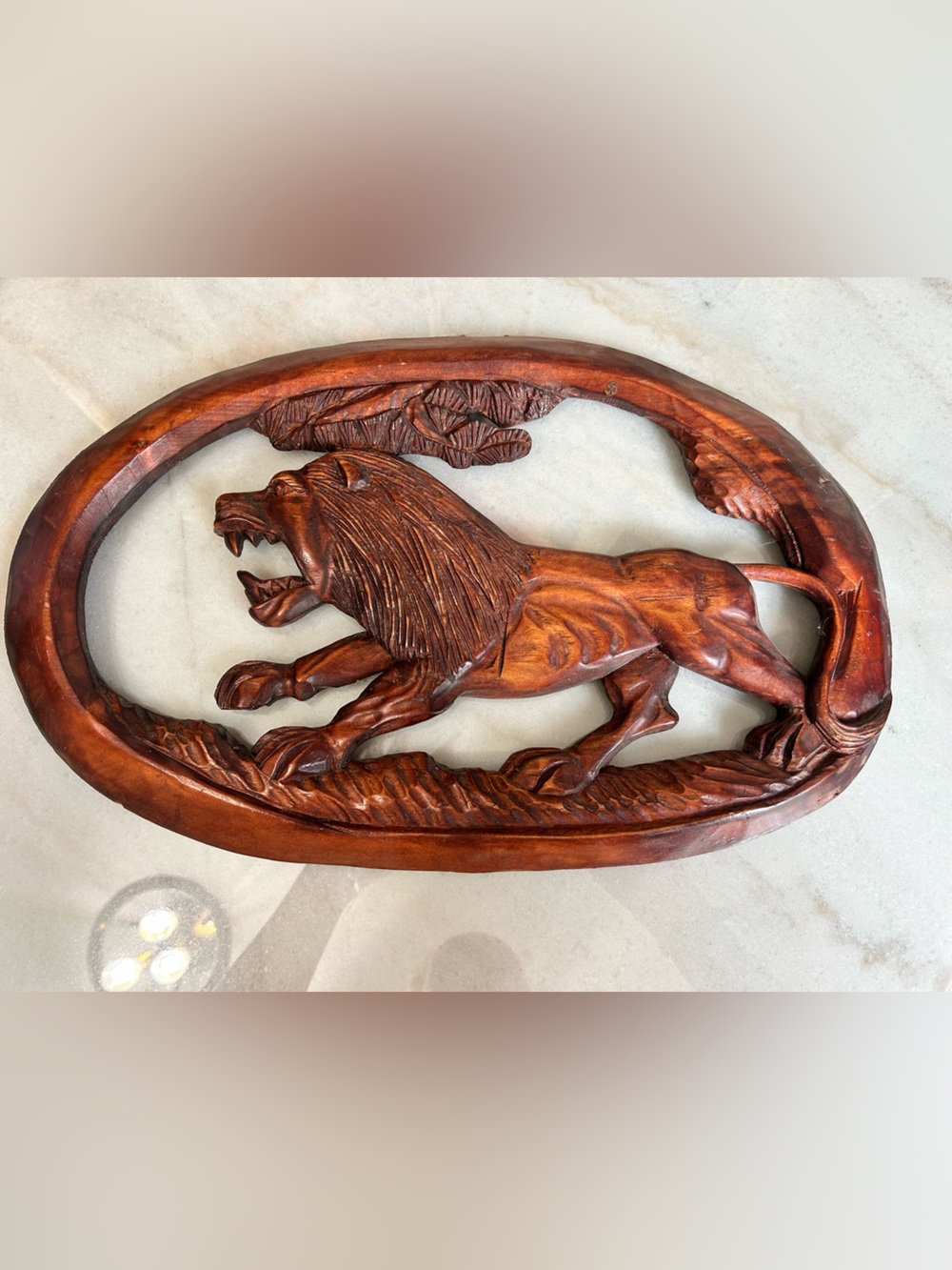 Vintage Hand Carved Wooden Lion Wall Plaque Safari Folk Art Decor